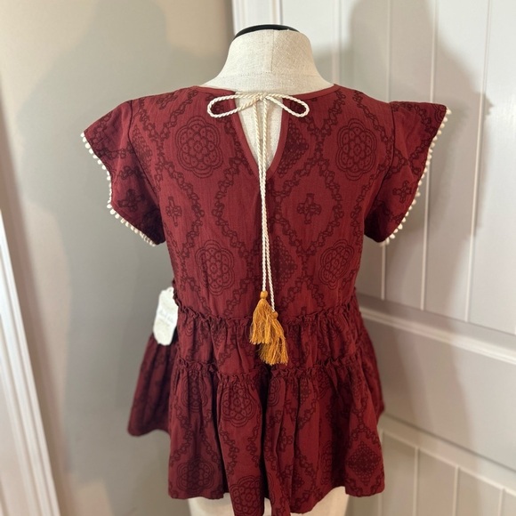 NWT Altar'd State Red Peplum Blouse with Cap Sleeves and Ruffled Details - Picture 2 of 9